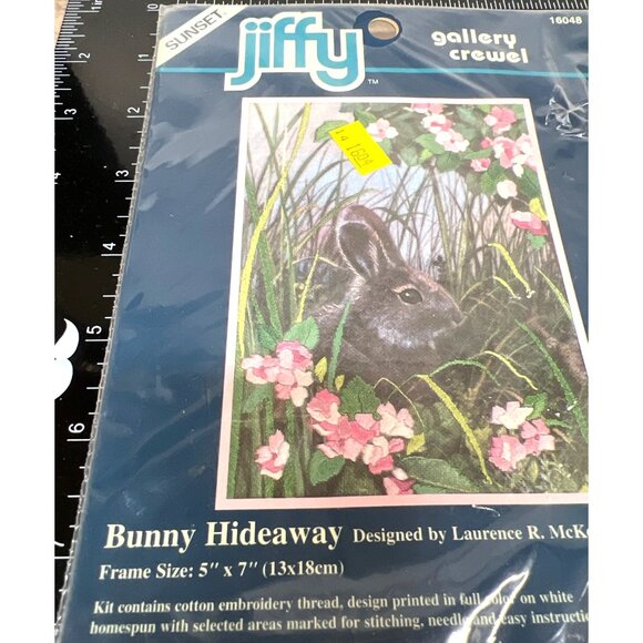 Sunset Jiffy Gallery Crewel Kit "Bunny Hideaway" 5" x 7" Embroidery - Picture 3 of 4